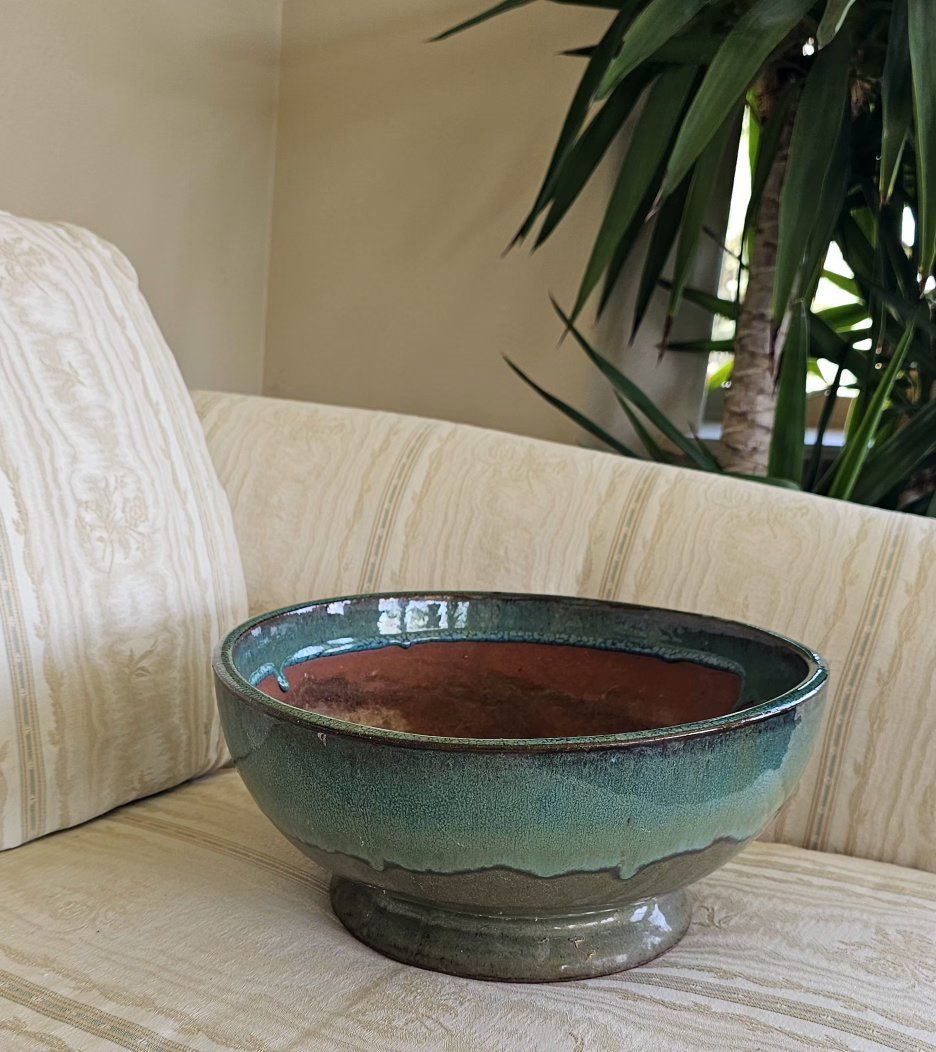 Planter Green Glazed Ceramic  12"Wx5.5"T