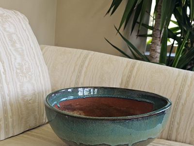 Planter Green Glazed Ceramic 12"Wx5.5"T