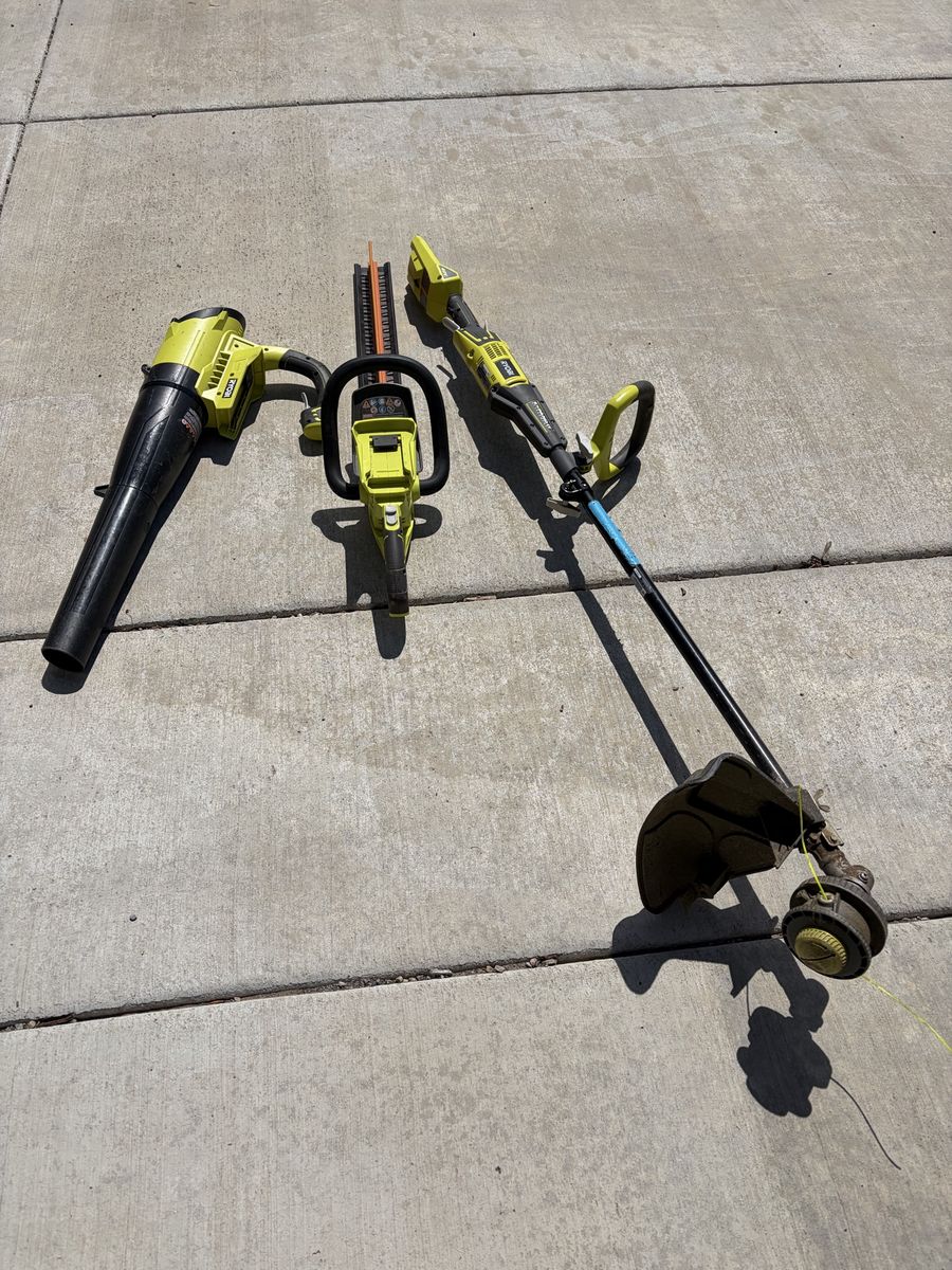 RYOBI 40V Cordless Outdoor Power Tool Set: Blower, Hedge Trimmer, String Trimmer - No Battery