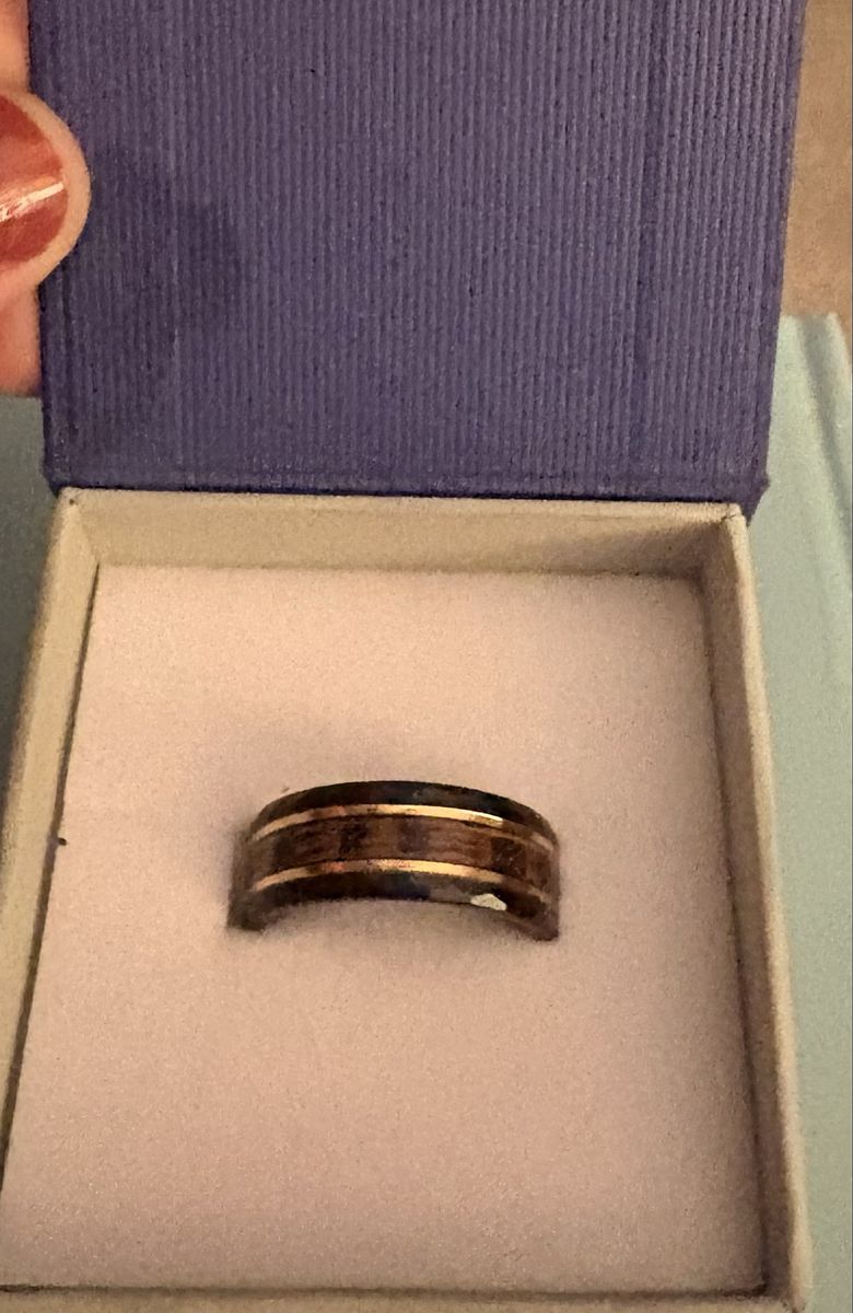 Tungsten Carbide Ring with Wood Inlay and Faceted Edge Size 9
