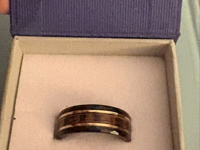 Tungsten Carbide Ring with Wood Inlay and Faceted Edge Size 9