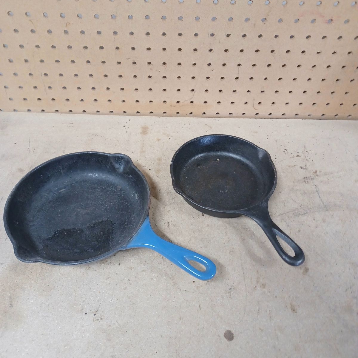 Two cast iron skillets
