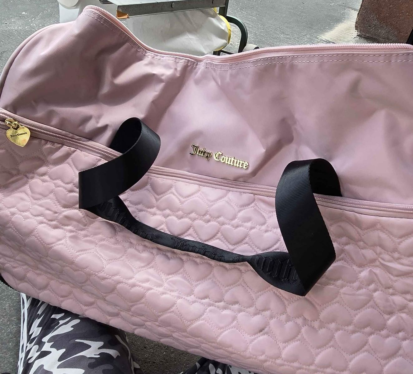 Juicy Couture Pink Quilted Heart Rolling Duffle Bag
