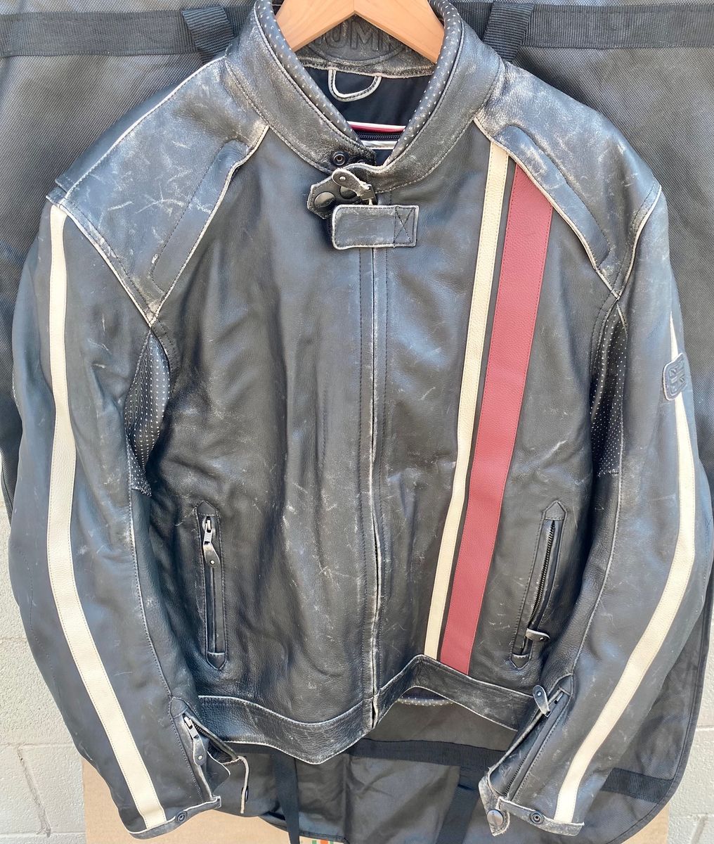 Triumph Raven 2 Distressed Leather Motorcycle Jacket Black w/D30 armor