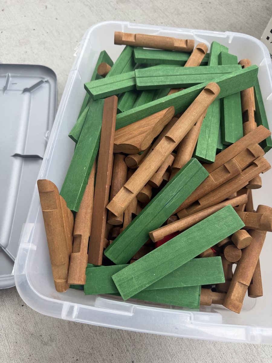 Large Lot of Lincoln Logs Wooden Building Toy Blocks (Green & Brown)