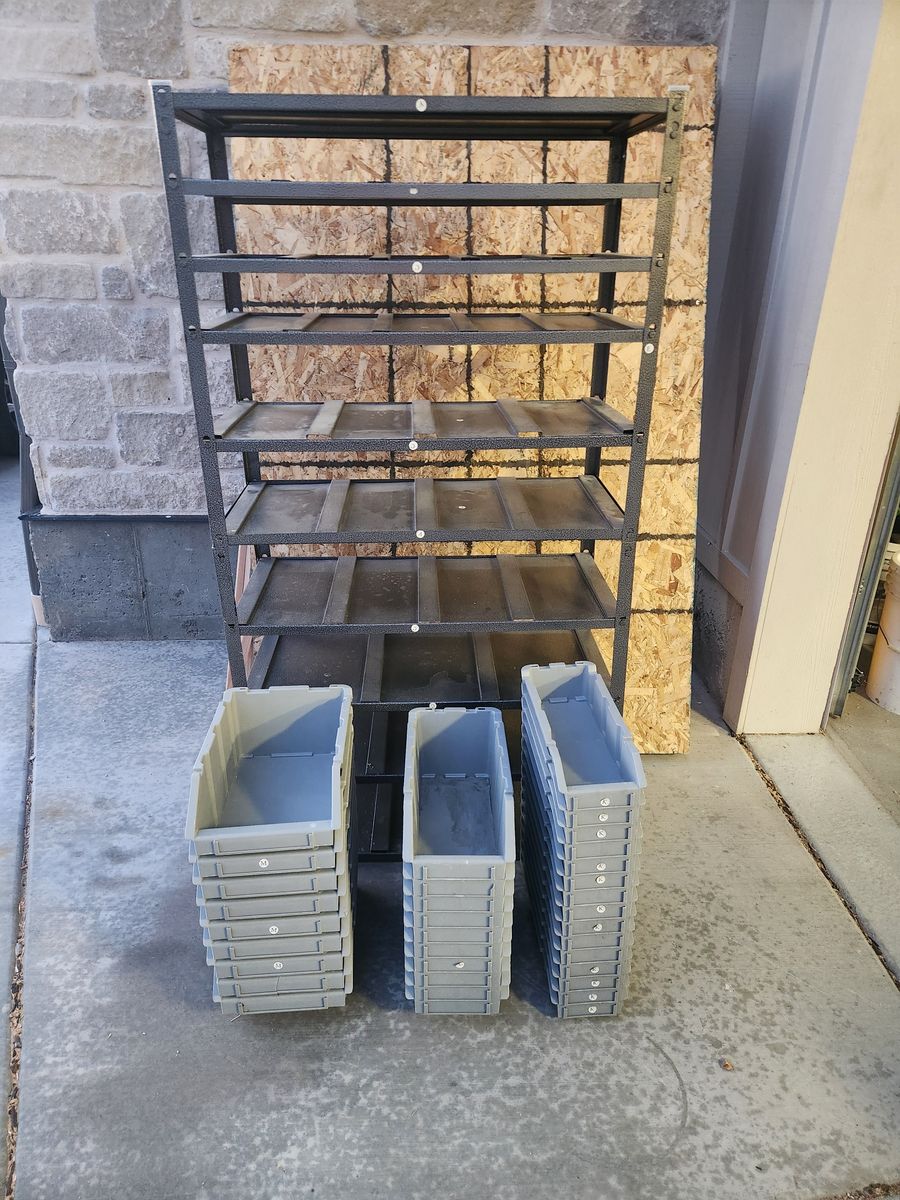 Heavy Duty Steel Parts Bin Rack w/ 30+ Storage Bins — Garage/Shop Organization