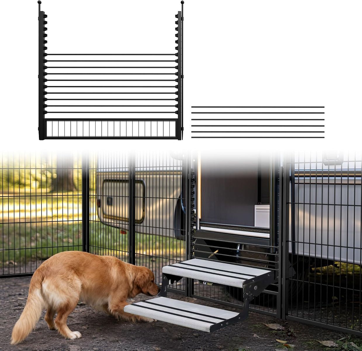 NEW FXW RV Step Grid (Playpen Not Included) - Dog Barrier for RV Stairs, Fits Stairs Up to 32" Wide