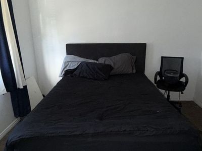 Queen Size Platform Bed Frame with Headboard - Dark Gray Upholstered Fabric