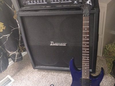 Ibanez RG Series Electric Guitar in Metallic Blue with Ibanez Tone Blaster X Amp Head and Cabinet