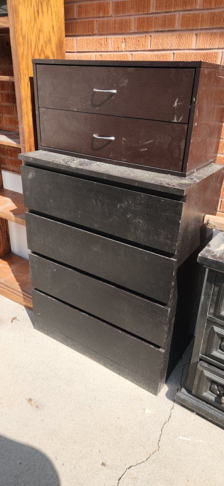 Black and Brown Dresser with Multiple Drawers