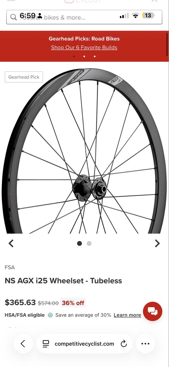 FSA AGX i25 tubeless wheel set hg/xdr