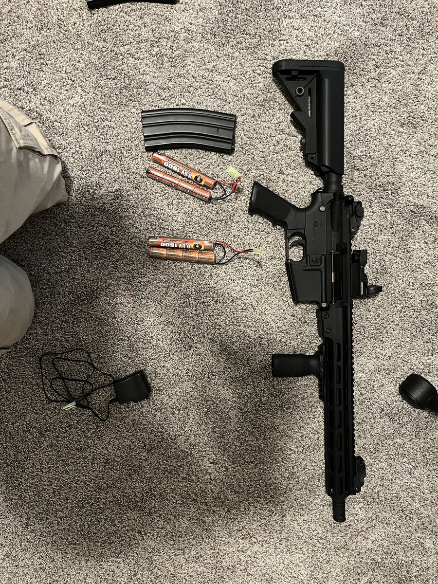 Lancer Tactical M4-style Airsoft Rifle with Red Dot Sight, 2 Batteries, Charger, and Magazine