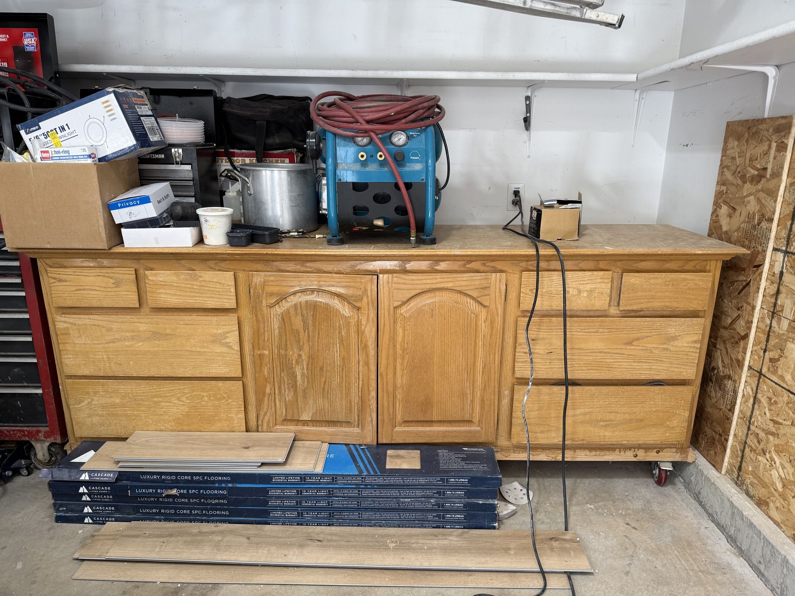 Storage cabinet and worktable with wheels. 8' x 4'