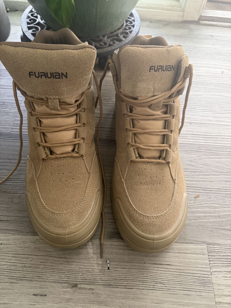 FURUIAN Men's Tan Suede High-Top Tactical Boots, Size 11