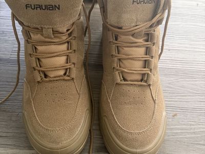 FURUIAN Men's Tan Suede High-Top Tactical Boots, Size 11