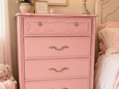 Vintage Lea French Provincial Pink 4-Drawer Tall Dresser