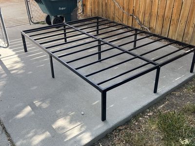Black Metal Queen Size Bed Frame - Sturdy Platform Foundation, No Box Spring Needed