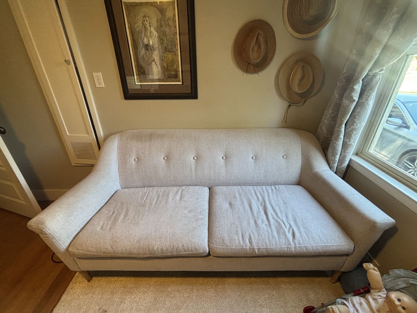 Light Gray Fabric Modern Tufted Loveseat Sofa
