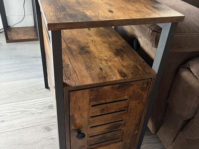 Two End Tables with Storage Cabinet - Rustic Brown & Black Accent