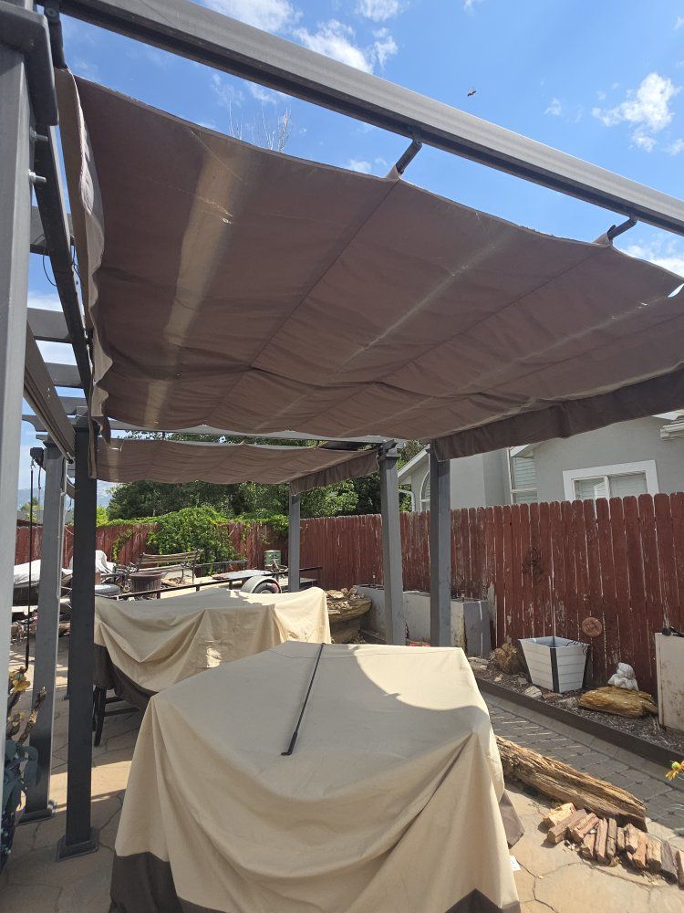 Two Outdoor Patio Pergolas with Retractable Canopies - Backyard Gazebo Shade Structures