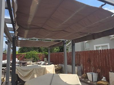 Two Outdoor Patio Pergolas with Retractable Canopies - Backyard Gazebo Shade Structures