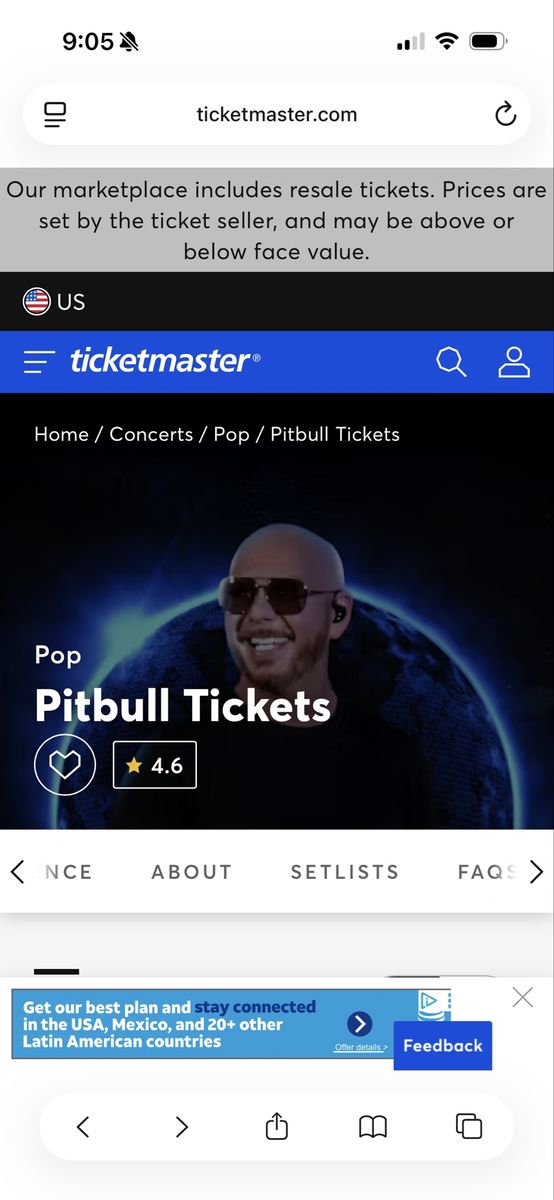 Pitbull GA Tickets
