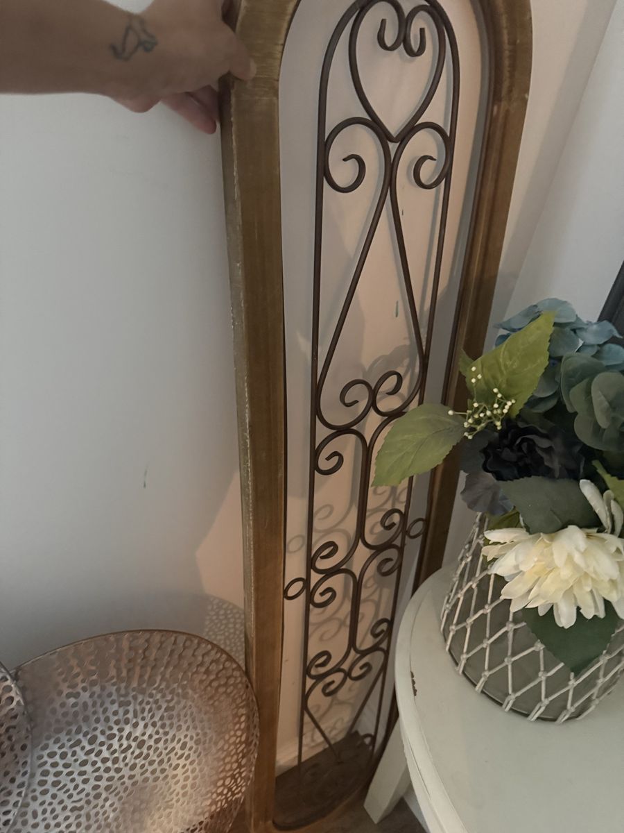 Ornate Wrought Iron & Wood Arch Wall Decor - Rustic Farmhouse Accent Art