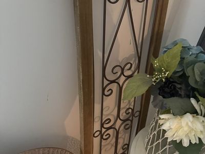 Ornate Wrought Iron & Wood Arch Wall Decor - Rustic Farmhouse Accent Art