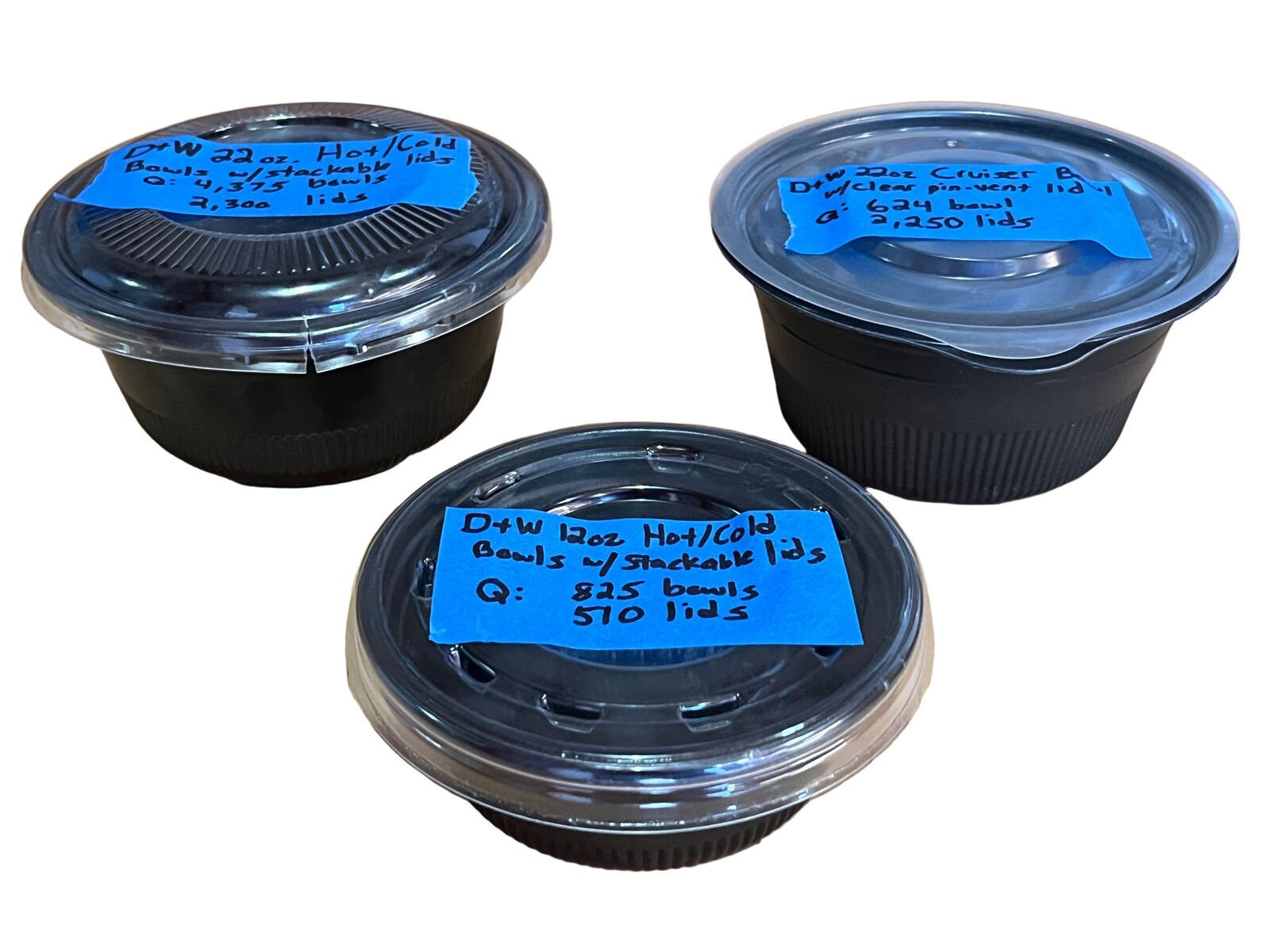 SAVE >90% - D+W Fine Pack Plastic To-Go Bowls & Lids - 12oz, 20oz, 22 oz. - Black w/ Clear Lid - SAVE 80%