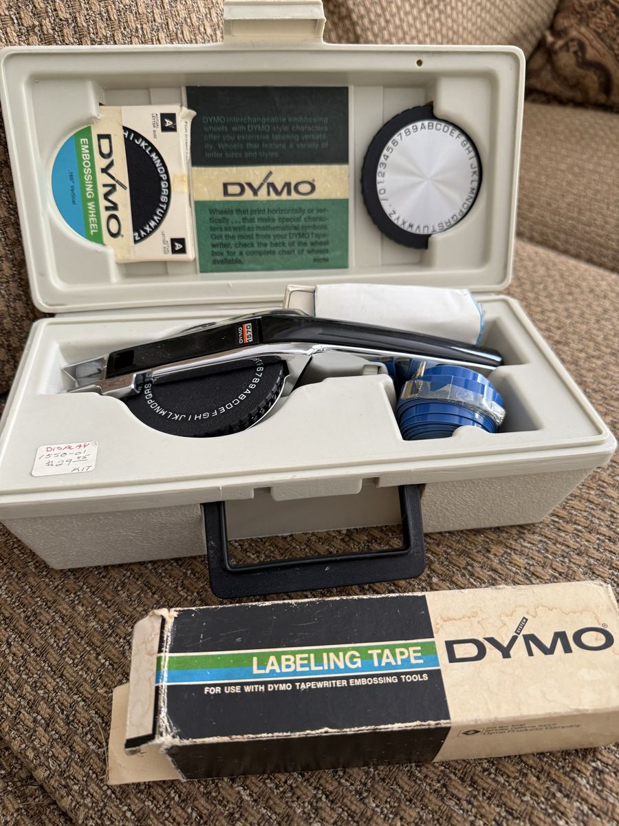 DYMO 1550/1570 Labeling Kit - Vintage Label Maker with 3 Embossing Wheels & 10 rolls Blue Tape