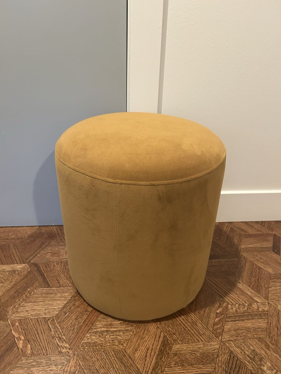 West Elm Round Velvet Ottoman/Pouf in Mustard Yellow