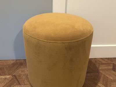 West Elm Round Velvet Ottoman/Pouf in Mustard Yellow