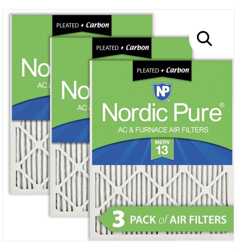 Nordic Pure 20x20x1 Pleated Air Filters MERV 13 Plus Carbon - 3 Pack