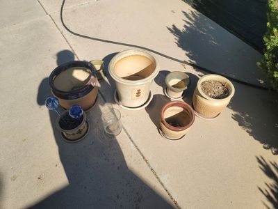 Assorted Ceramic Planters & Pots with Saucers - Garden & Home Decor Set (7 Pieces)