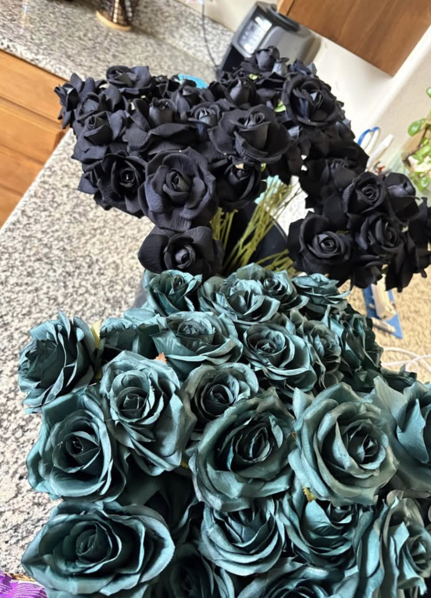 FAUX Emerald and Black Flowers