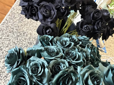 FAUX Emerald and Black Flowers