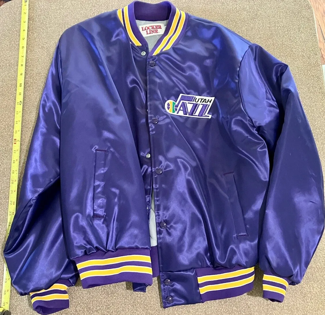Utah Jazz Purple Satin Bomber Style Jacket Size XL Vintage 80's Locker Line NBA