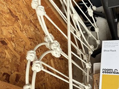 Vintage White Metal Wrought Iron Headboard with Gold Finials