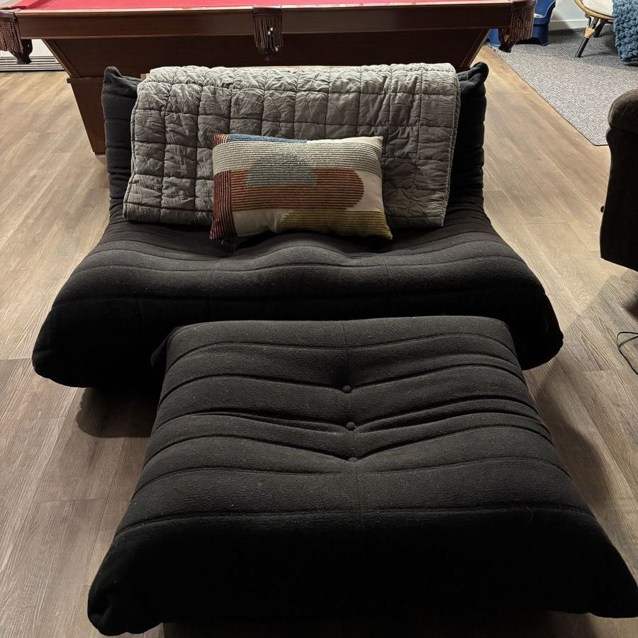 Modern Black Low-Profile Lounge Chair and Ottoman Set
