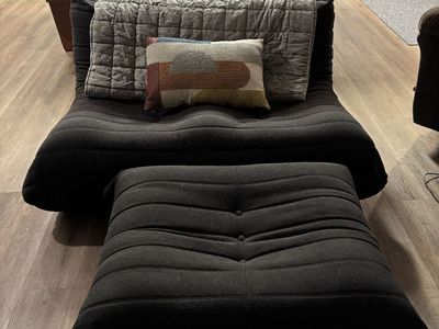 Modern Black Low-Profile Lounge Chair and Ottoman Set
