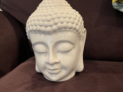 Ceramic Zenya Buddha Head Statue White Glossy Finish