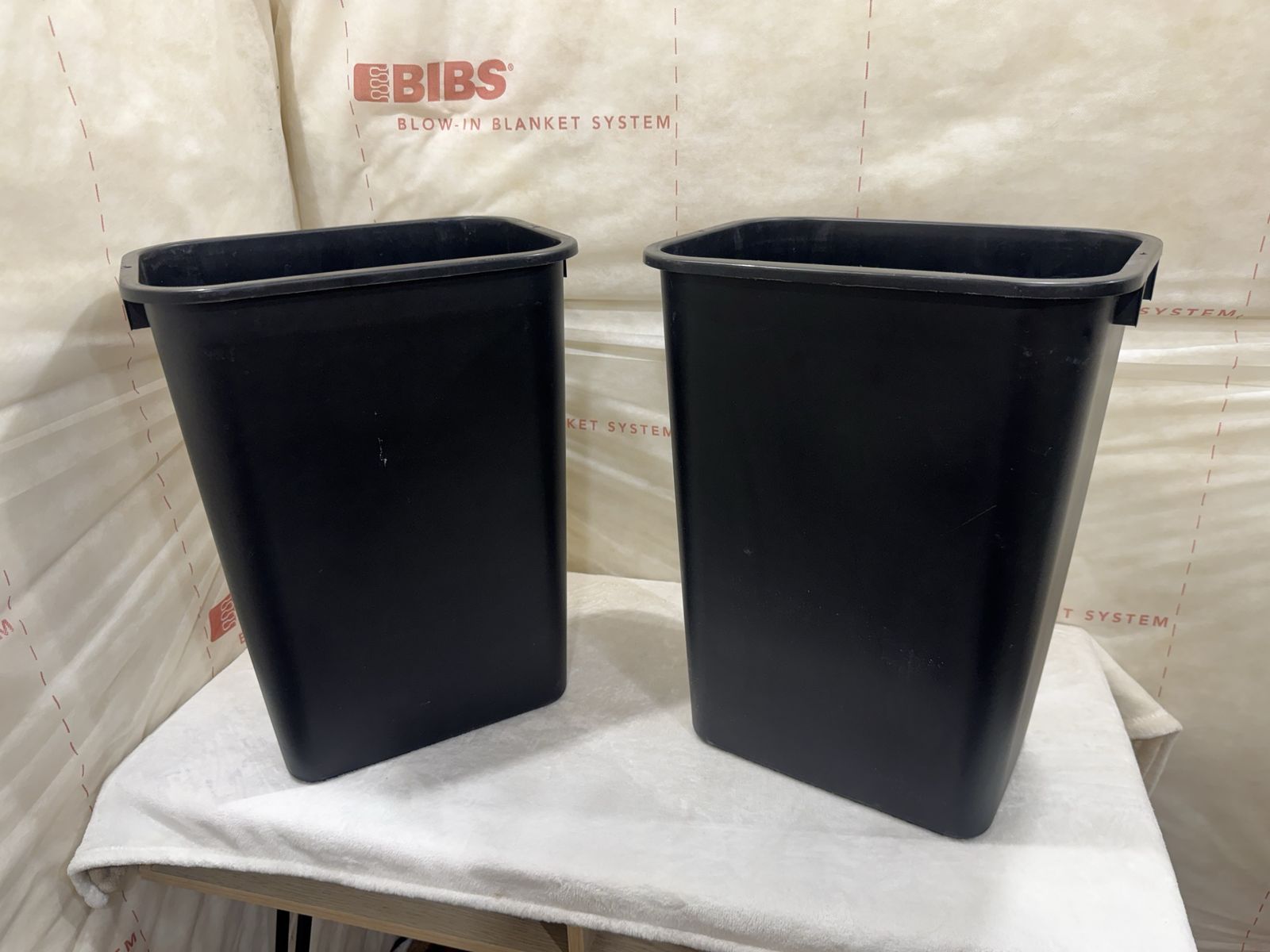 Set of 2 Black Plastic Slim 10 gallon Trash Cans / Waste Baskets