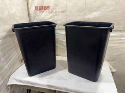 Set of 2 Black Plastic Slim 10 gallon Trash Cans / Waste Baskets