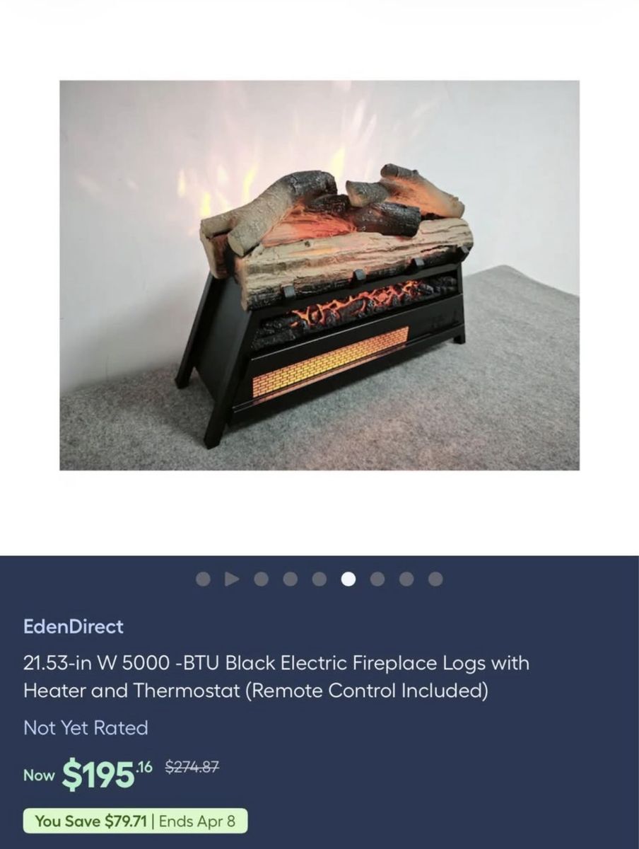 21.53-in W 5000 -BTU Black Electric Fireplace Logs with Heater and Thermostat