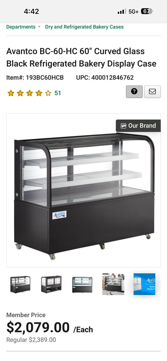 Avantco 60" Glass Display Case