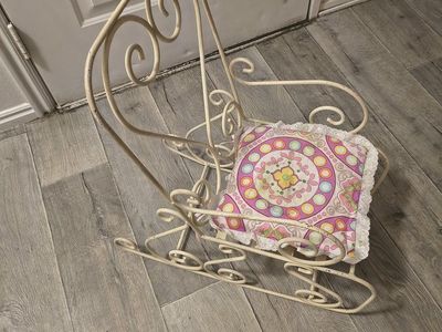 Vintage Metal Doll Rocking Chair with Colorful Floral Cushion