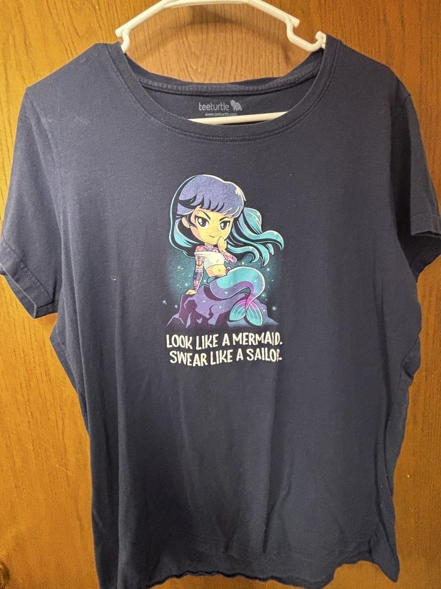 TeeTurtle Women's Navy "Look Like a Mermaid, Swear Like a Sailor" Graphic T-Shirt L