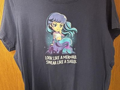 TeeTurtle Women's Navy "Look Like a Mermaid, Swear Like a Sailor" Graphic T-Shirt L
