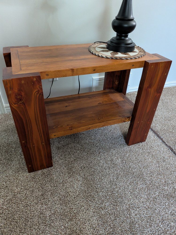 2 Rustic Wooden End Tables with Lower Shelf