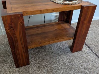 2 Rustic Wooden End Tables with Lower Shelf